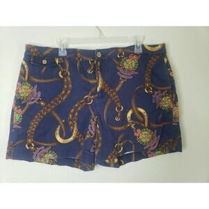 VTG Lauren Ralph Lauren Equestrian AOP Shorts Navy Blue Womens Size 16 Horseshoe